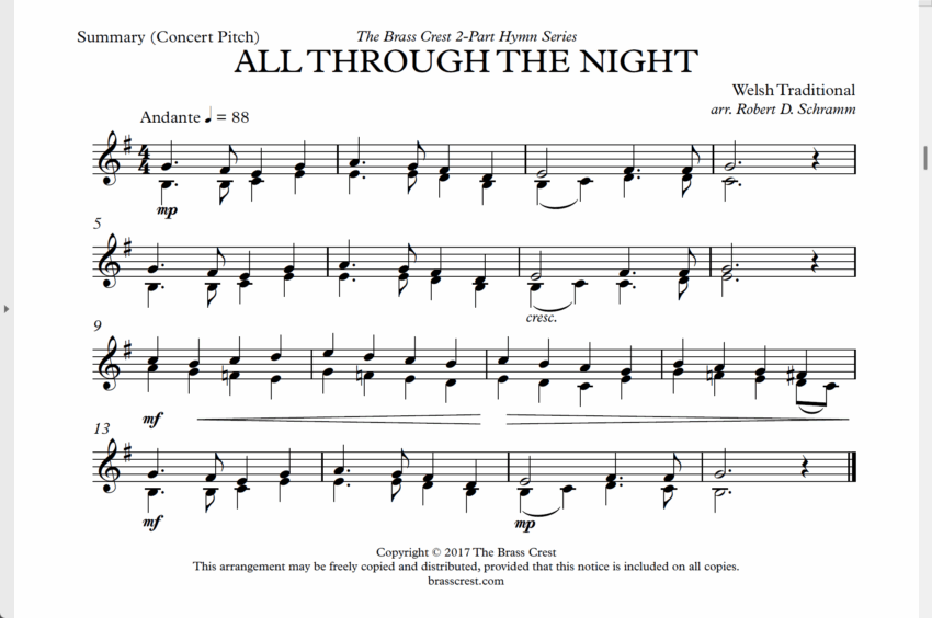 All Through the Night - summary (concert pitch)